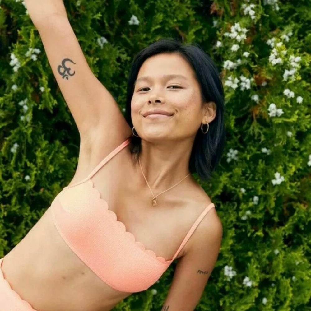 *NEW* Size: Small Aerie Waffle Scalloped Bandeau Coral Bikini Top